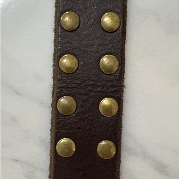 Vintage J Crew Brown Leather Belt with Studded Brass Accents - Picture 4 of 5